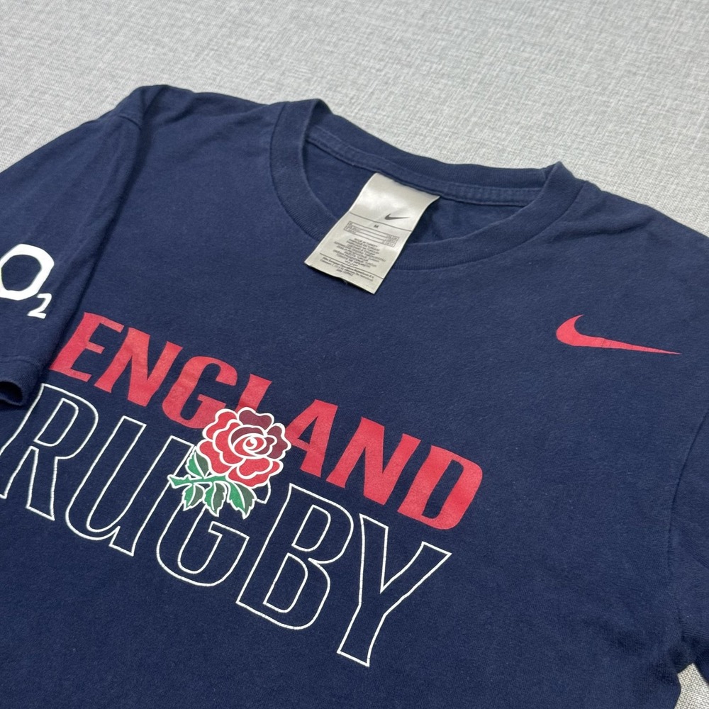 Nike Vintage T-Shirt Mens M Blue England Rugby Graphic Crew Neck Cotton Jersey